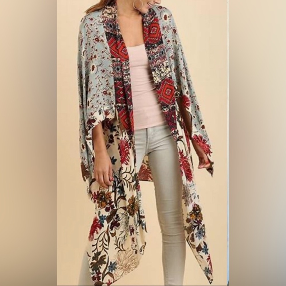 Umgee Floral Vanilla Mix Blossoms Kimono Duster Boho Open Women’s 
Size:M/L